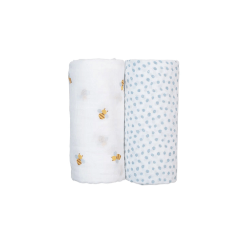 Lulujo Cotton Muslin Swaddles Bees & Blue Dots