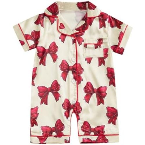 MAINESAKA Newborn Baby Girl Boy One Piece Pajama Romper Sleep Jumpsuit Silk Satin Long Sleeve Button Down Pjs Sleepwear