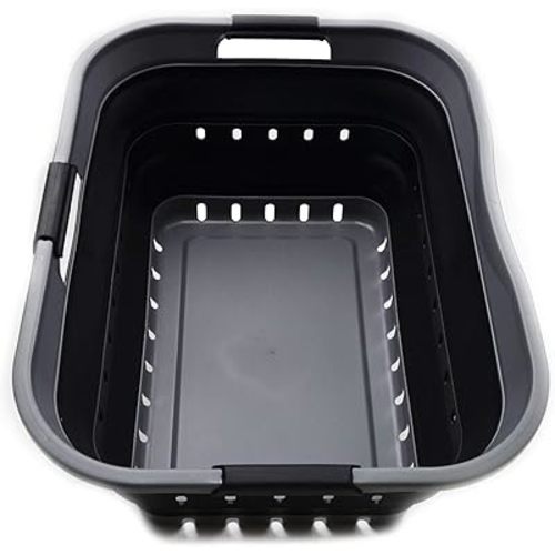 SAMMART 42L Collapsible Plastic Laundry Basket - Foldable Pop Up Storage Container/Organizer - Space Saving Hamper/Basket (1, Grey/Black)