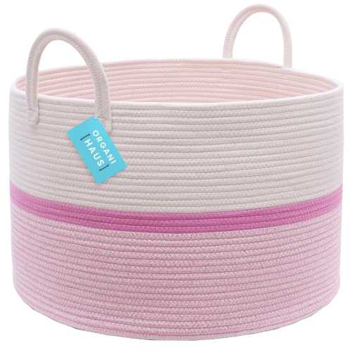 OrganiHaus XX-Large Pink Nursery Basket Cotton Rope | Perfect for Laundry, Toys, Baby Clothing, Diapers | Stylish 20"x13" Baby Hamper Basket