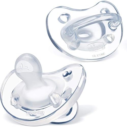 Chicco PhysioForma 100% Soft Silicone One Piece Pacifier for Babies aged 0-6 months | BPA & Latex Free | Reusable Sterilizing Case | Clear, 2pk