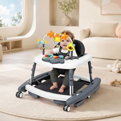 Baby Walker with Adjustable Height Foldable Seat Activity Toys and Rocking Mode