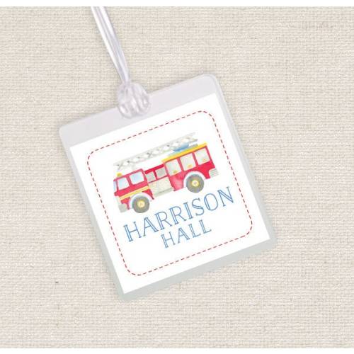 Watercolor Firetruck Luggage/Diaper Bag Tag // back pack // boy // fireman // nursery // school // personalized // watercolor // custom