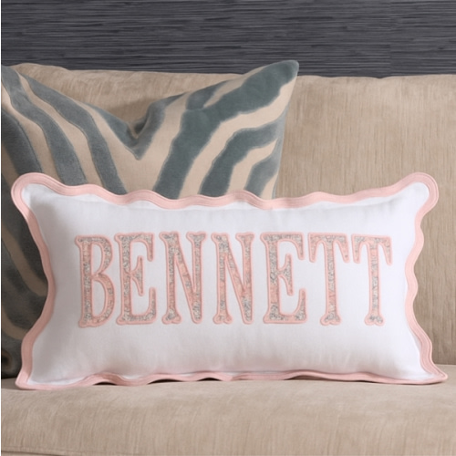 12x20 in Personalized Scalloped Applique Name and Monogram Pillow Cover