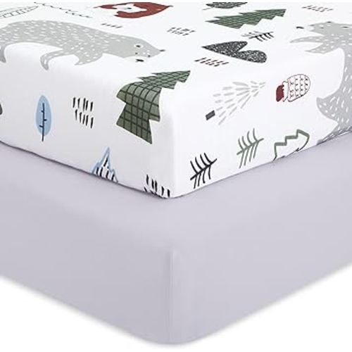 Evolur Bear Dark 2 Pack Crib Sheet, Fitted Crib Sheet for Standard Crib and Toddler Mattress, Soft and Breathable Crib Mattress Sheet