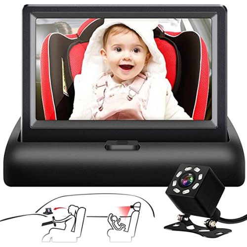 Baby Car Mirror, 4.3'' HD Night Vision Function Car Mirror Display, Safety Car Seat Mirror Camera Monitored Mirror with Wide Crystal Clear View, Aimed at Baby, Easily Observe The Baby’s Move - Black