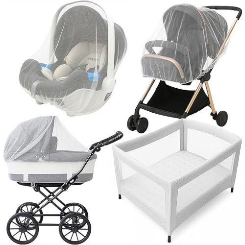 Enovoe Mosquito Net for Baby Stroller and Crib - Durable Mesh Bug Net Cover with Elastic Edge - Fits Strollers, Bassinets, Playards, and Mini Cribs - Travel Essential for Newborns - 63x64-Inch (White)