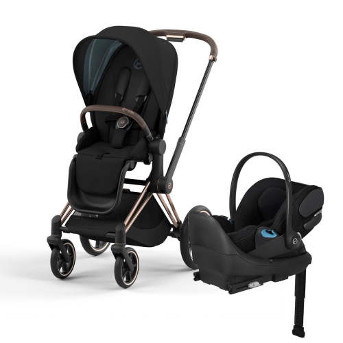 Cybex Priam 4 Stroller + Cloud T SensorSafe Travel System Bundle - Rose Gold / Brown / Deep Black / Sepia Black