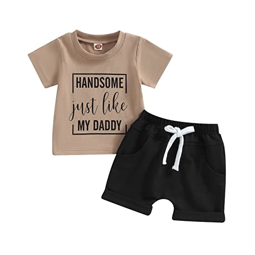 Kupretty Toddler Baby Boy Summer Clothes Letter Graphic Short Sleeve Shirt T-Shirt Tops + Casual Shorts Outfit Set
