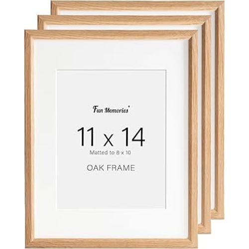 11x14 Oak Picture Frame for Wall, 11x14 Frame with Matted to 8x10, Natural Solid Wood Poster Frames for Wall Art Photo and Prints, 3 Pack