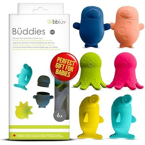 Bblüv - Büddies - Silicone Baby Bath Toys - Floating Ocean Animal Squirt Mold Free Baby Bath Toys with Interchangeable Parts for Infants and Toddlers