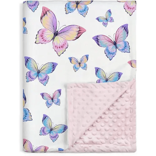 SANDJEST Kid Blankets for Girls 30 x 40 - Kids Throw Minky Blankets with Layer Dotted Backing - Gifts for Birthday Nursery Room Decor