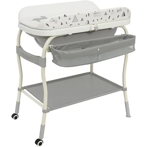 LiftNest 2-in-1 Baby Bathtub with Changing Table and Stand, Storage Basket and Tray, Waterproof Design, Adjustable Height, Water Temperature reader, Base Wheels with Wheel Locks (Without Bath Pillow)