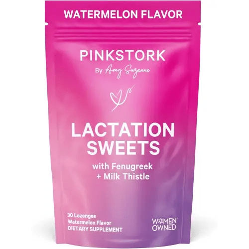 Pink Stork Lactation Sweets Supplement, Breastfeeding Snacks with Fenugreek and Milk Thistle to Support Breast Milk Supply - 30 Watermelon Candy Drops (Packaging May Vary)