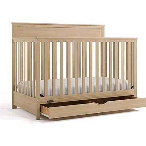 Graco Shiloh 5-in-1 Convertible Crib with Drawer – GREENGUARD Gold Certified Baby Crib Crafted from Wood, Converts to Toddler Bed, Daybed, and Full-Size Bed, Driftwood