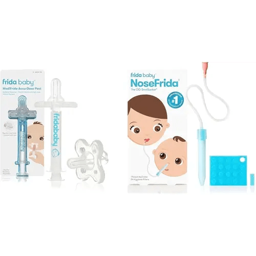 Frida Baby Medicine Pacifier, Accu-Dose Pacifier + NoseFrida SnotSucker Nasal Aspirator with 24 Extra Hygiene Filters