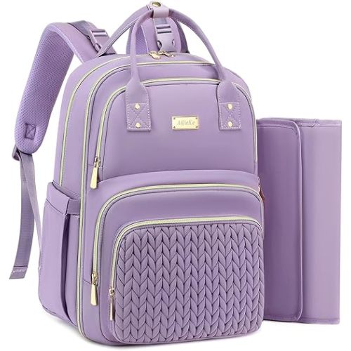 Diaper Bag Backpack - Large Multi functional, Boys, Girls & Baby Travel Essentials Tote with Changing Pad, Insulated Pockets, Stroller Straps, Waterproof - Baby Backpack for Mom & Maternity (Purple)