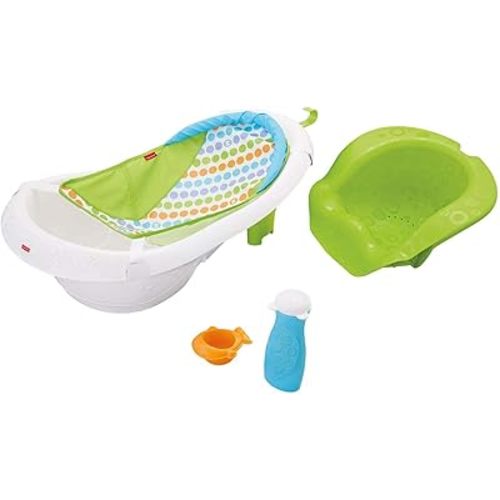 Fisher-Price 4-in-1 Sling 'n Seat Tub, Green, Convertible Baby to Toddler Bath Tub with Seat and Toys