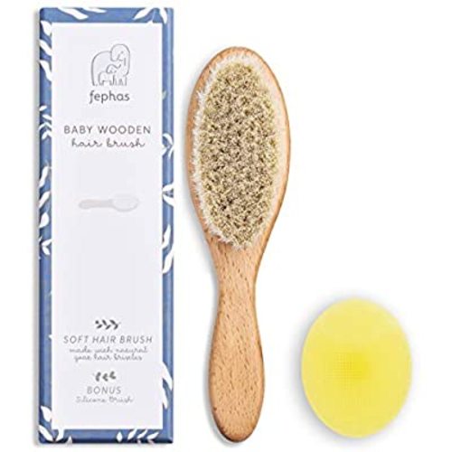 Wooden Baby Goat Hair Brush| Eco Friendly Hairbrush for Newborn and Toddler Girl/Boy Features Organic Soft Goat Hair and a Silicone Brush for Cradle Cap| Ideal for Baby Registry or Baby Shower Gift