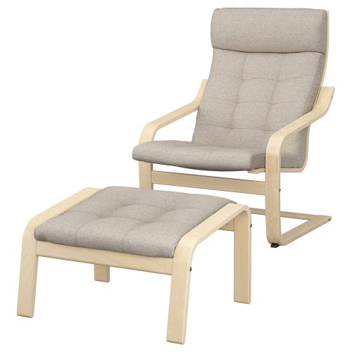 POÄNG Armchair and ottoman - birch veneer/Gunnared beige