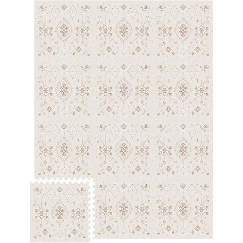 Lillefolk Foam Baby Play Mat – Interlocking Tiles for Kids | Non-Toxic Crawling Mat for Tummy Time, Toddlers & Infants – 6x8ft Vintage Design 12 Tiles