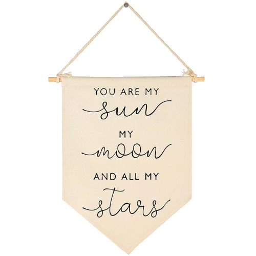 Nursery Wall Art-Nursery Bedroom Gift-My Sun My Moon and All of My Stars-Canvas Hanging Flag Banner Wall Sign Decor Gift for Baby Kids Girl Boy Nursery Teen Room Playroom Front Door