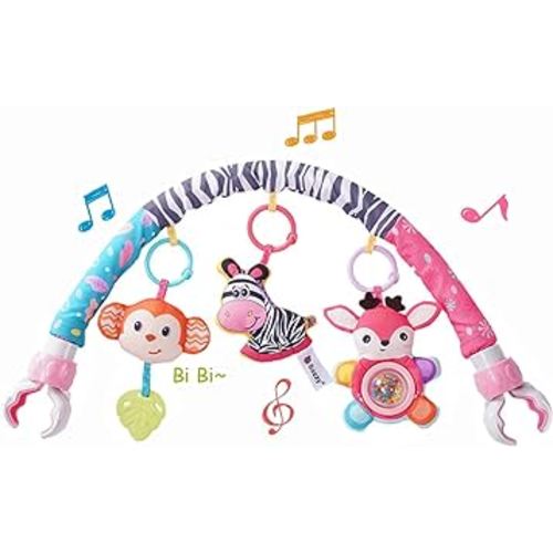Pau1Hami1ton Baby Stroller Arch Toys, Car Seat Toys,Bouncer Toy Bar/Mobile for Bassinet,Adjustable Baby Hanging Toys Fit for Crib Bed,Stroller,Car Seat, Feeding Chair.S-19(Pink Zebra)