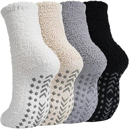 Non Slip Socks for Women Men,Fall Fuzzy Slipper Fluffy Cozy Warm Hospital Grips Socks Gifts for Elderly