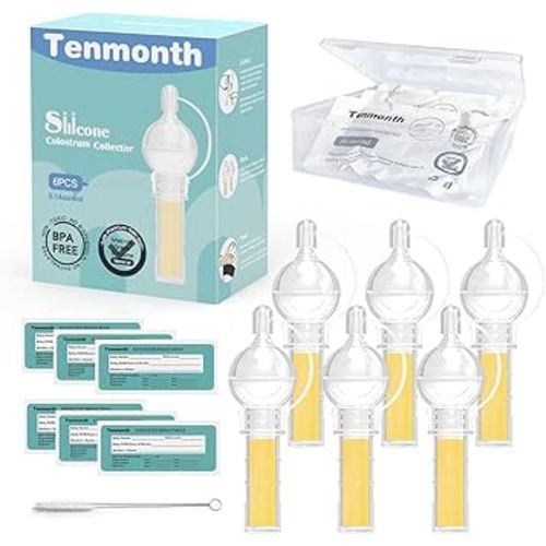 Colostrum Collector Kit Tenmonth Breast Milk Collector with Storage Case Set, Portable Colostrum Container Ready-to-Use, BPA Free 0.1oz/4ml, 6pcs