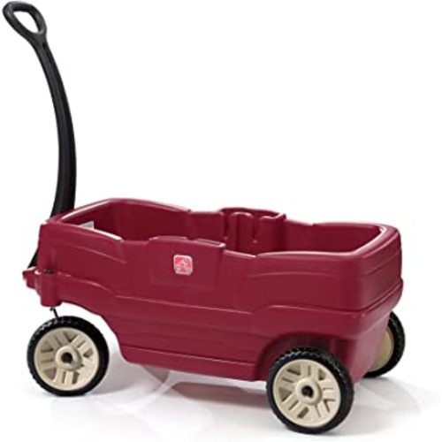 Step2 Neighborhood Wagon for Kids, Large Folding Wagon, Safety Belts, Side Panel Storage, Toddlers Ages 1.5 - 5 Years Old, Red