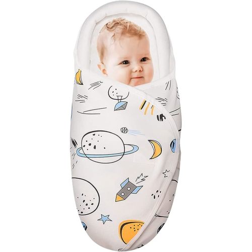 Baby Swaddle Blankets, Unisex Baby Blanket Wrap for Newborn Baby Boys Girls, Skin Friendly Wearable Swaddle Sleep Sack Made of Combed Cotton (Planet, White, 0-3 Months)