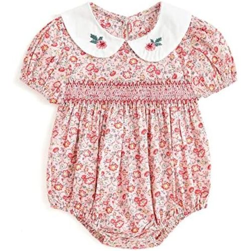 Curipeer Infant Baby Girls Summer Floral Romper Baby Bubble Sleeve Ruffle Romper Outfit 3M-2T