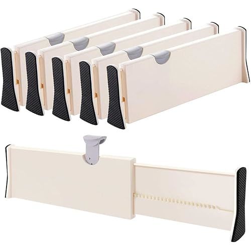 Drawer Dividers Organizer 5 Pack, Adjustable Separators 4" High Expandable from 11-17" for Bedroom, Bathroom, Closet,Clothing, Office, Kitchen Storage, Strong Secure Hold, Foam Ends, Locks in Place