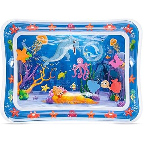 Tummy Time Water Mat with Things, Baby Toys for Infants and Toddlers 3 6 9 Months, Baby Boy Toys, Senory Develop Toys