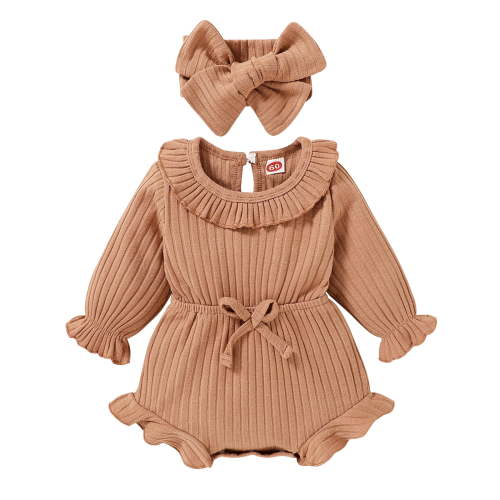 Infant Baby Girl Fall Winter Sweater Romper + Headband Long Sleeve Warm Jumpsuit Ruffled Bodysuit 1-18M