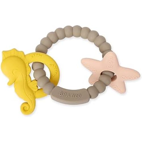 Silicone Teething Ring Toy, 100% Food-Grade Silicone Teether Toy for Baby 3-6, 12, 18 Months Infant, BPA Free, Easy to Hold, Sand