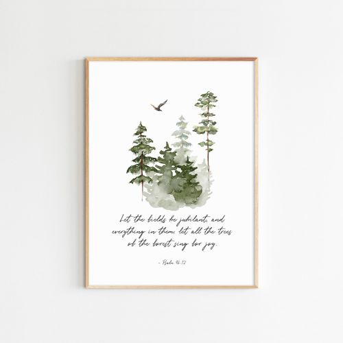 Psalm 96:12 Bible Verse Wall Art Christian Home Office Decor Nature Forest Wall Art Scripture print