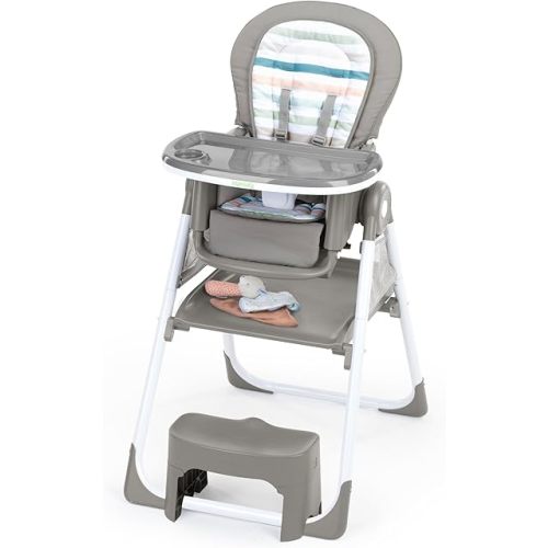 Ingenuity Proper Positioner Create Up! Multi-Mode Folding High Chair - Covertible Activity Desk and Tower - 9 Modes of Use - Storage Pockets - Soulful Skies - OM - 5Y