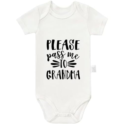 Please Pass Me to Grandma Bodysuits, Infant Boys Girls Unisex Newborn Cotton Romper Short Sleeve Outfits 0-24 Months