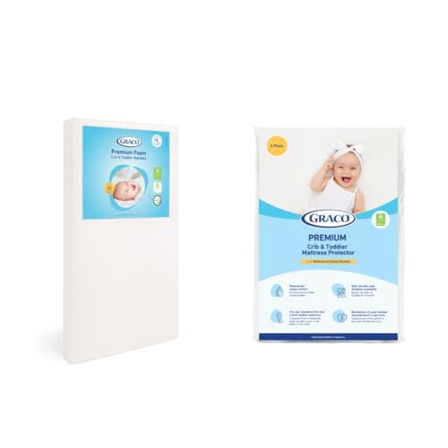 Graco Premium Crib Mattress & Protector Value Bundle (2-Pack) – Includes GREENGUARD Gold Certified Crib & Toddler Mattress, GREENGUARD Gold Certified Waterproof Protector
