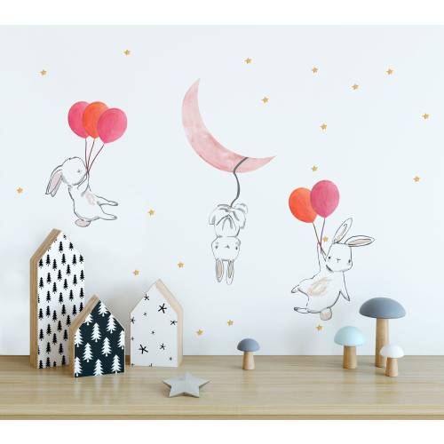 Kids Wall Decal | Cute Bunny Wall Sticker with Colorful Balloons