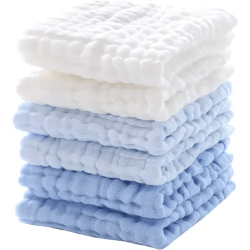MUKIN Baby Washcloths - Soft Face Cloths for Newborn, Absorbent Bath Wipes, Burp Cloths or Towels, Baby Registry as Shower. Pack of 6-12x12 inches (Blue)
