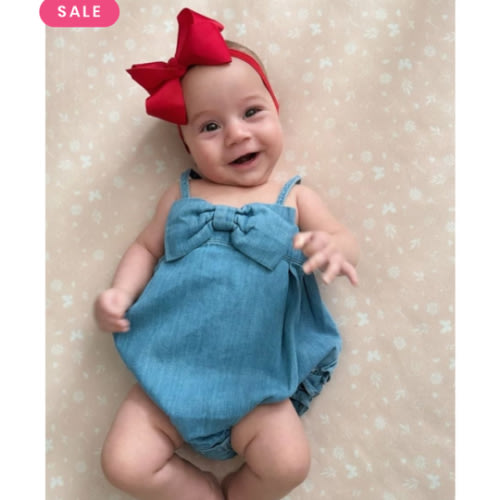 Bow Front Bubble Woven Romper | RuffleButts & RuggedButts