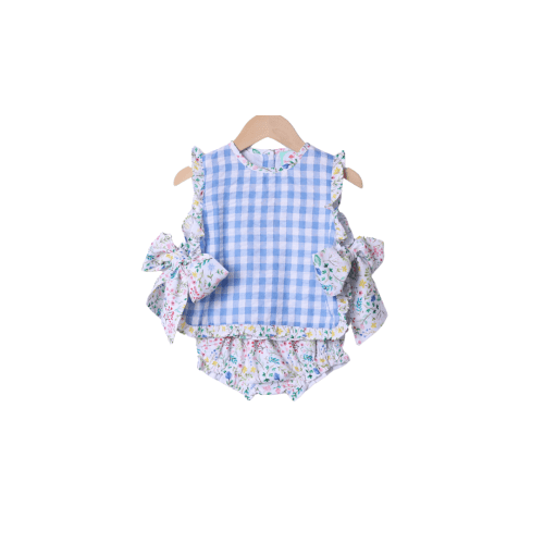 Wildflower Blue Gingham Seersucker Apron Set