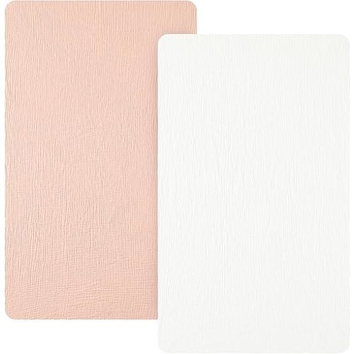david's kids Muslin Mini Crib Sheets, 2 Pack Cotton Pack N Play Sheets for Boys Girls Neutral, Soft Breathable Baby Sheets Fit Pack N Play, Playard and Mini Crib Mattresses, Snow White & English Rose