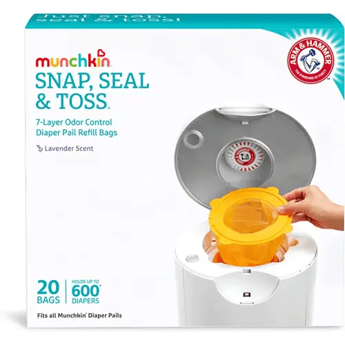 Munchkin® Arm and Hammer Diaper Pail Snap, Seal and Toss Refill Bags, Holds 600 Diapers, White 20 Count