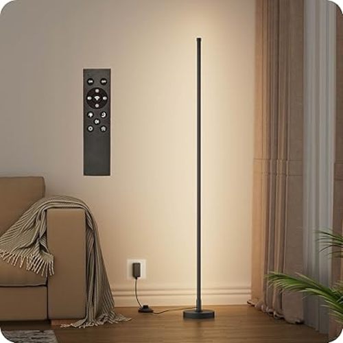 Dimmable Floor Lamp with Remote,Corner Foor lamp ,Floor Lamps for Living Room Bedroom Office,Color Temperature (3000k-6000k) Adjustable, Standing lamp with Foot Switch(Black)