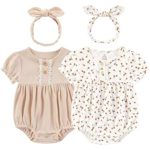 Baby Girl Clothes Cotton Bubble Romper Floral Bodysuits Infant Outfit Set