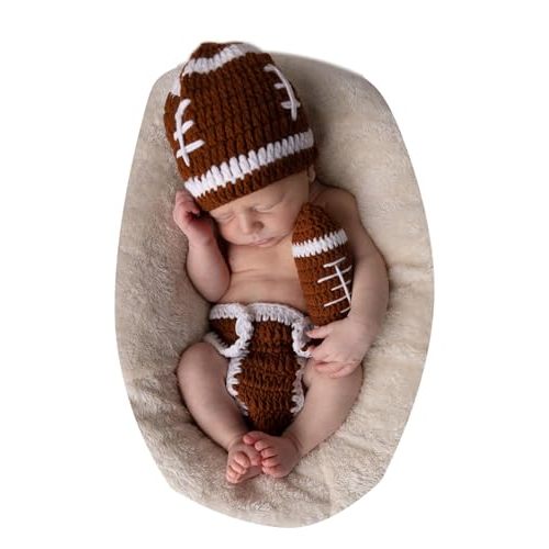 Terriboo Baby Photography Outfits Crochet Knitted Football Player Outfits Newborn Photo Sports Costume 0-1 Month