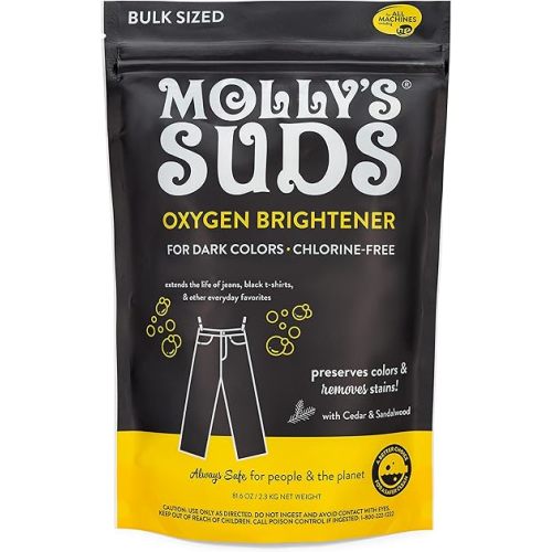 Molly's Suds Oxygen Brightener Dark Wash | Powerful Bleach Alternative, Chlorine Free | Preserves Colors and Removes Stains (Cedar & Sandalwood - 79 oz)